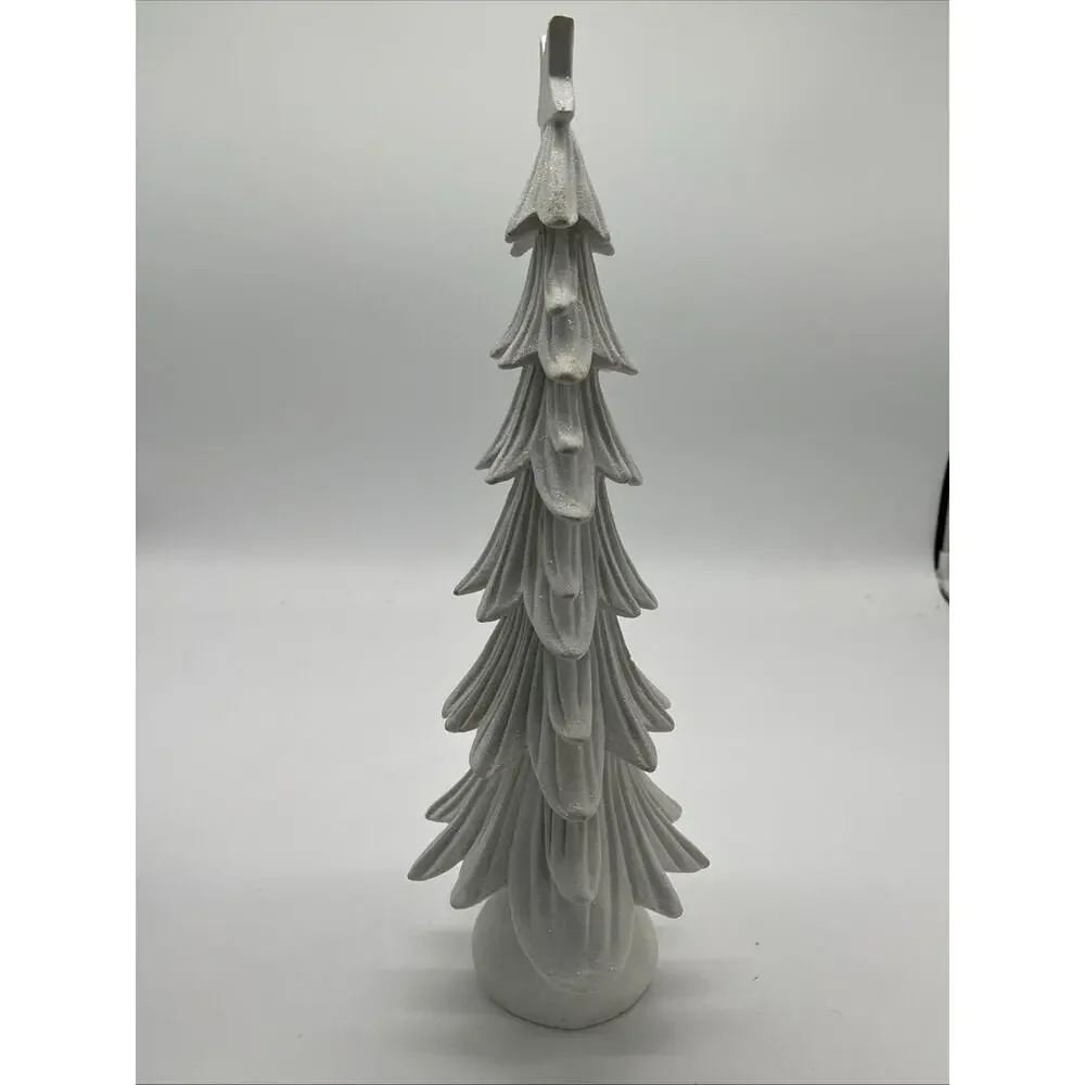 White Glitter Leaning Christmas Tree • Modern Holiday Tabletop Decor